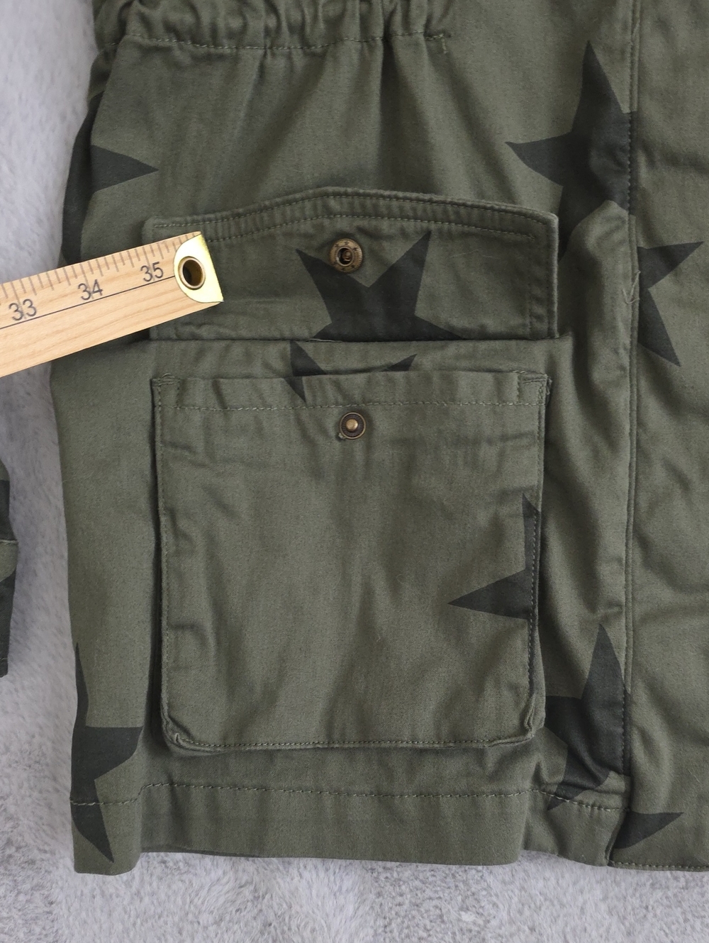 Knox Rose Olive Green Star Print Utility Jacket Women's Large Military Cargo Ano - Picture 3 of 13